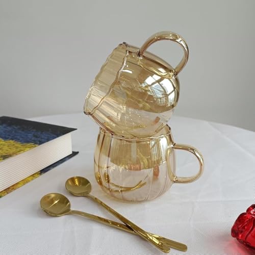 Set de 2 tazas de vidrio con cucharas, 12oz Ámbar miniatura 3