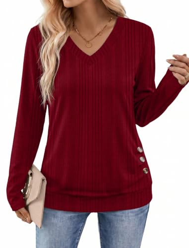 Sampeel Sweaters for Women V Neck Christmas Holiday Outfits Burgundy L