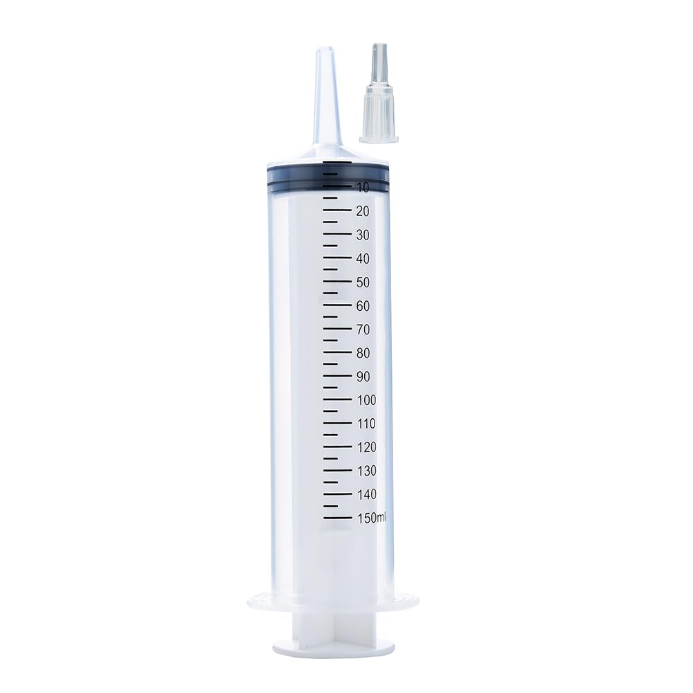 150ml Syringe with Tip Adapter, Large Plastic Syringe Individually Packaged for Scientific Labs, Dispensing, Multiple Uses