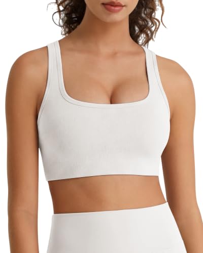 Image of G4Free BareFeel Square Neck Sports Bra Padded for Women - Strappy Y Back Crop Tank Tops Workout Camisole