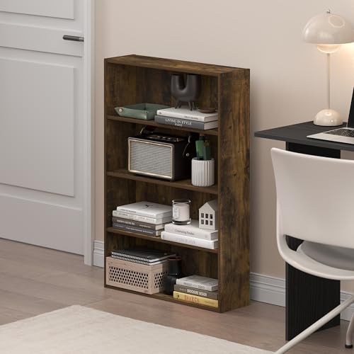 Furinno Basic Book Shelf, 4-Tier Bookcase with Open Shelf, Bookshelf, Cube Storage Organizer, 6 x 24 x 35, for Living Room, Bedroom, Home Office, Amber Pine by Furinno - Image 2