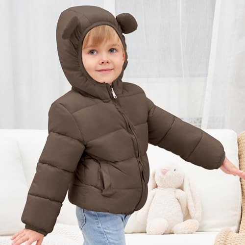 Image of Toddler Boys Girls Thicken Winter Coat Baby Fleece Warm Cute Bear Ear Hooded Jacket Clothes 2024