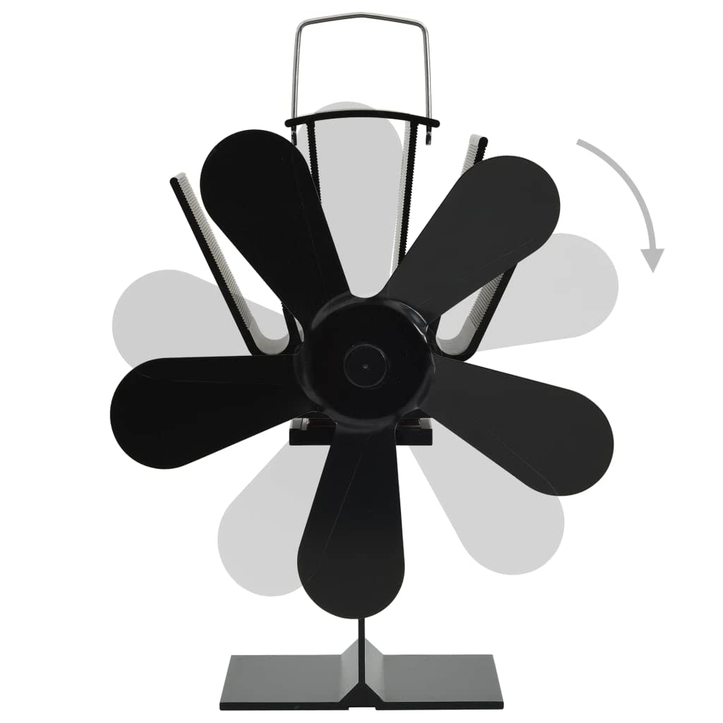 Ofenventilator Wärmebetrieben mit 5 Blättern Schwarz aus eloxiertem Aluminium, leiser Kaminventilator für effiziente Wärmezirkulation und energiesparendes Heizen im Wohnzimmer, Pelletofen