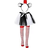 3 Pcs Tulle Tutu Halloween Girls Costume Tutus Skirts Cat Ear Headband Striped Tights High Stocking for Toddler Kids(2-8 Years)