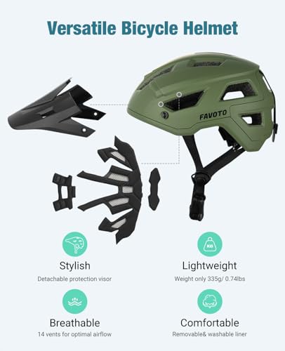 Image of Favoto Mountain Bike Helmet for Adult, Dark Green, L (59-61 cm)