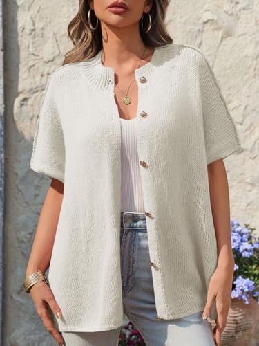Image of Saodimallsu Womens Oversized Cardigan Sweaters Short Sleeve Button Down Casual Lightweight Loose Knit Trendy Cardigans