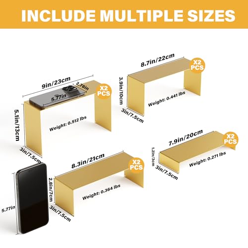 NEETBU Gold Matte Metal Display Stand,8 Pcs 2 Set Display Risers, Metal Rectangular Display Shelf Holders for Showcase, Dessert, Perfume, Vendor Events, Cupcake Stands, Toys Display Shelves ( 8Pcs-Gold, 7”L~8”L~9”L ) by NEETBU - Image 4