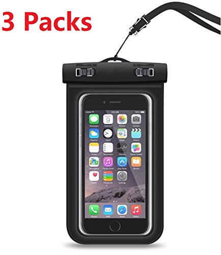 [3 Packs] EVERMARKET(TM) Universal Waterproof Case for Apple iPhone SE 6S , 6 6S Plus, 5S, Samsung Galaxy S7 S7 Edge , S6 Edge , Note 5, 4, HTC, LG, Sony, Motorola up to 6.0