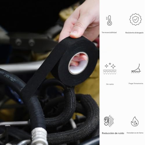 Miniatura 5 de Diompirux 4 Rollos De Cinta Aislante Cables Eléctricos,19mm X 25m Cinta Adhesiva De Ttejido Automotriz,Cinta Eléctrica Para Arneses De Automoción,Para Organizar Cables Y Reducir El Ruido