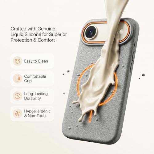 Image of amazon basics Luxury MagSafe Compatible Leather Texture Back Cover for iPhone 17 Air | Raised Camera Protection | Slim Fit Shockproof Case with Metallic Accents (Gray)