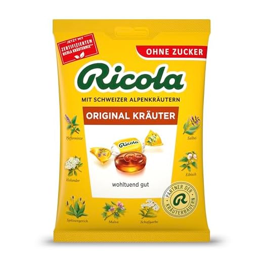 Ricola Original Kräuter, 75g Beutel Original Schweizer Kräuter-Bonbons mit 13 Schweizer Alpenkräutern, zuckerfrei, 1 x 75g, vegan