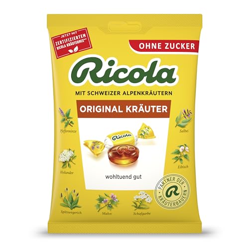 Ricola Original Kräuter 75g Beutel Original Schweizer Kräuter-Bonbons mit 13 Schweizer Alpenkräutern zuckerfrei 1 x 75g vegan