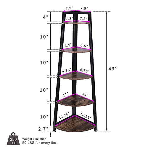 Hummse 5-Tier Corner Shelf | Vintage Shelf | A-Shaped Display Rack | Multipurpose Bookshelf | Tiered Plant Stand |Black Metal Frame Livingroom And Office Shelf | 49 Inches #TOP4
