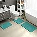 HOMEIDEAS 3 Pieces Bathroom Rugs, Ultra Soft Non Slip Absorbent Chenille Toilet Bath Mat Set (Teal)
