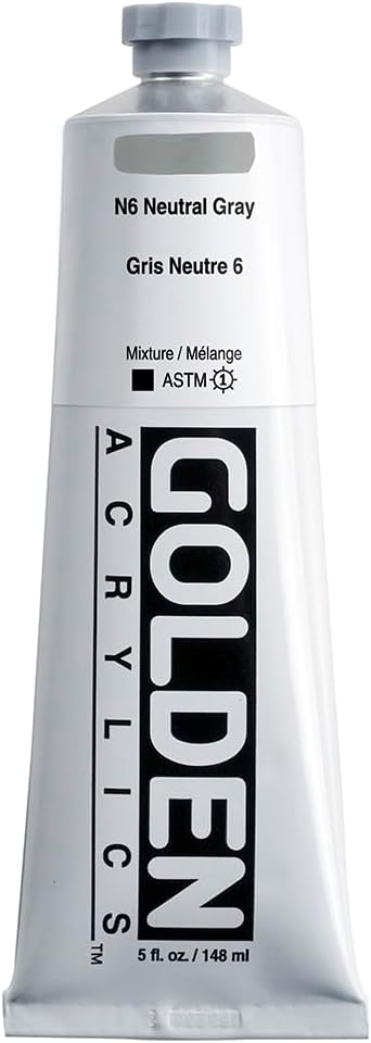 GOLDEN Heavy Body Acrylics, N6 Neutral Gray, 5 fl. oz. Tube, Professional Acrylic Paint, Opaque