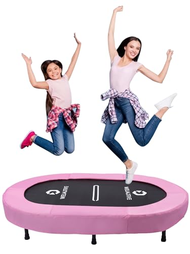 Welmotive Ovales Indoor Trampolin für 2 Personen geräuscharm belastbar bis 150kg Ideal für Kinder & Erwachsene Fitness Muskelaufbau Gewichtskontrolle Sicher mit 40 Federn Geschenkidee Pink