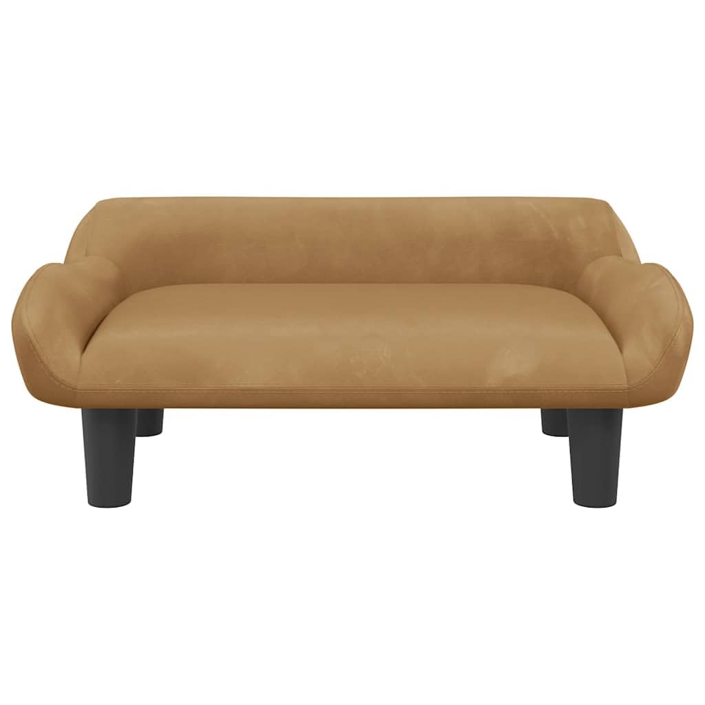Cama para perros marrón, 70 x 40 x 24 cm, sofá de terciopelo con marco de madera de pino resistente y acolchado suave para mascotas, cómodo espacio para dormir, diseño para salón, relajación