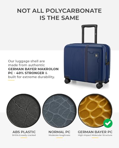 Image of EUME Overnighter 16 inch Luggage Trolley for Travel, Cabin Bag | Trolley Bag Small for Luggage | with Laptop Sleeve | 100% German Bayer Polycarbonate - Midnight Blue