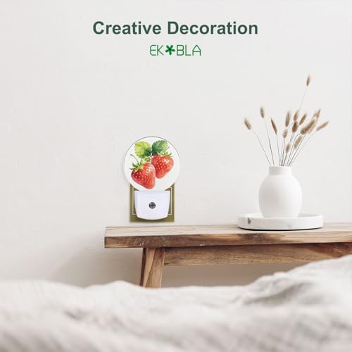 Image of EKOBLA Strawberry Night Light, Cute Red Fruit Watercolor Night Lights Plug Into Wall with Auto Sensor for Home