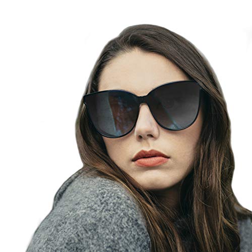 Preisvergleich Produktbild LVIOE Katzenauge Rahmen Damen Mode Sonnebrille UV400-Schutz Groß (Shwarz)