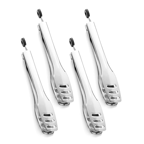 KINGSTONE Serving Tongs 4 Piece,18/10 Stainless Steel 10.62inch Kitchen Tongs For Serving Food,Buffet, Wedding, Party Catering, Food Salad/Cake/Bread, BBQ with Locking