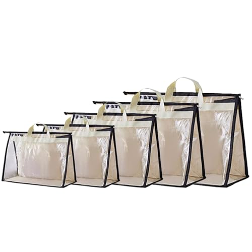 Organizador de almacenamiento de bolsos Bolsas de polvo transparentes de 5 tamaño para bolsos de polvo con cremallera con cremallera y manijas de almacenamiento de bolsas para bolsos de bolsos b