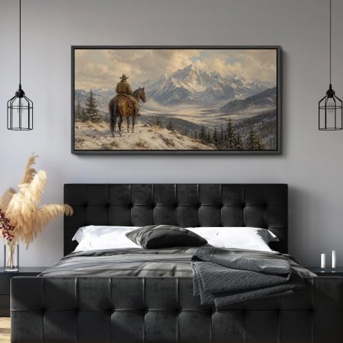 Image of MUDECOR Extra Large Framed Canvas Print Wall Art Cowboy Art for Living Room