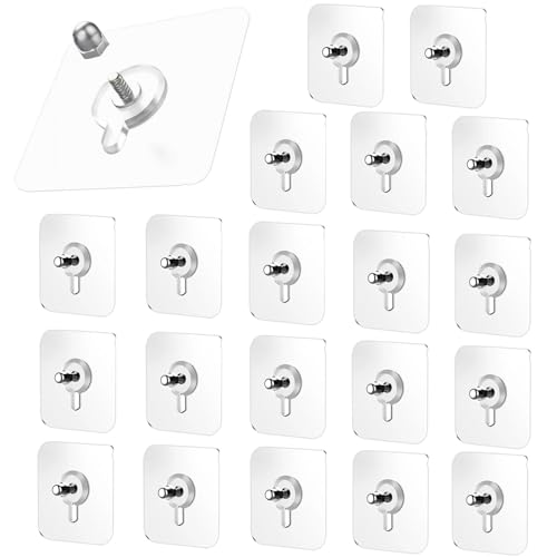 Image of SIGNAMIO 20 Pcs Screw Hooks for Wall Heavy Items - Self Adhesive Wall Hook, Nail Free, No-Drill Installation, Waterproof Screws Wall Hooks for Hanging, Durable ABS Material,