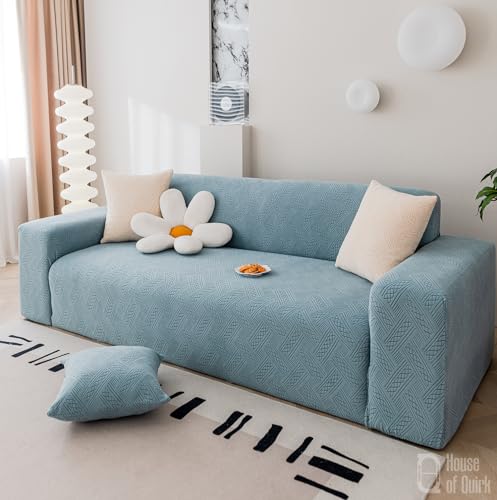House of Quirk Universal Double Seater 220 GSM Jacquard Fabric Sofa Cover Soft Touching Cover for Couch Flexible Stretch Sofa Slipcover (Light Blue, 145-185cm)