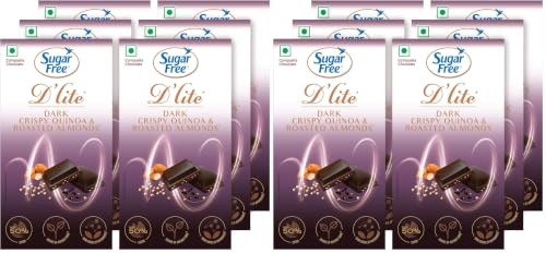 Image of Sugar Free D'lite Quinoa & Almonds Dark Chocolate Bar, 40Gm (Pack Of 12)