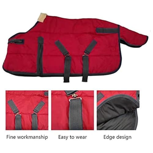 Image of La La Pet Waterproof Warm-Keep Horse Turnout Blanket Adjustable and Breathable Clothes for Horse Mini Pony Ripstop Medium Weight 220g Poly Fill for Winter Red 49Inches