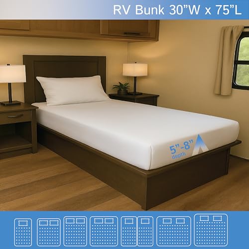 RV Bunk Mattress Encasement (30" W x 75" L) - Waterproof Zippered Protector - Cot Size Low Profile Fits 5" to 8" Thick - Hypoallergenic Premium Bed Cover Protects from Dust Allergens
