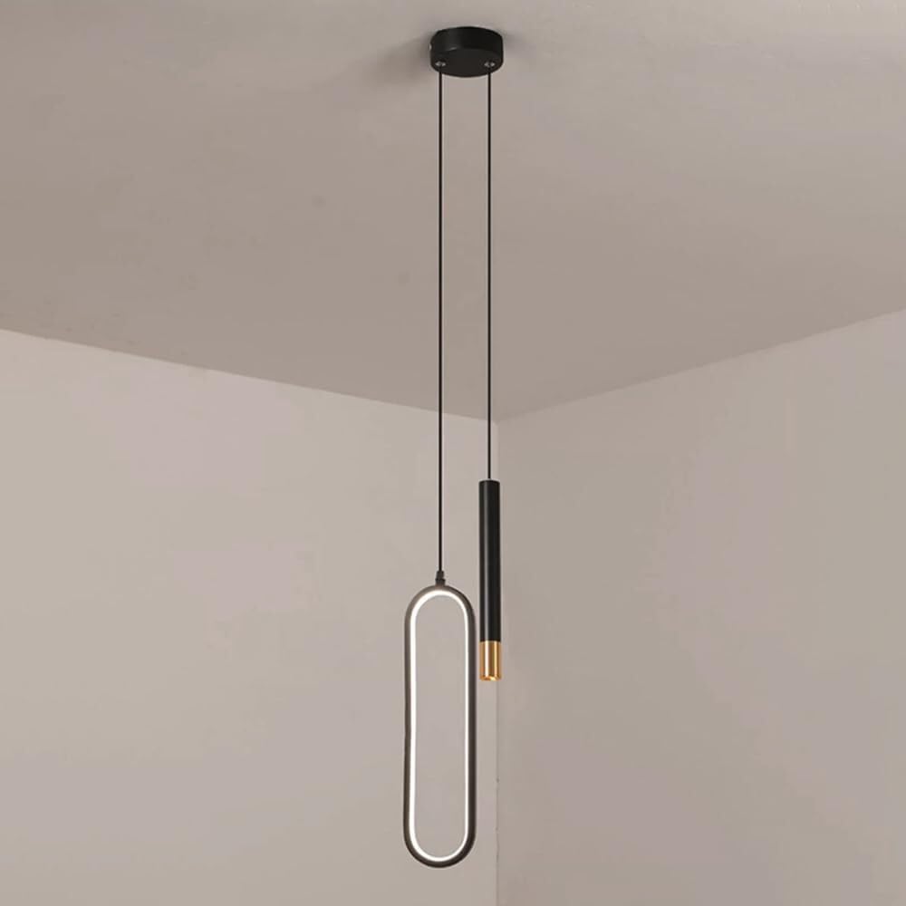 OIFAODAO Hanging lamp, 2-Heads Bedside Chandelier Metal Long Ring with Flute Spotlight(Three Color Light)