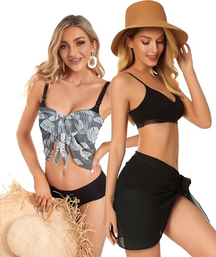 Image of CHICGAL 2 Pieces Women Beach Sarong Bathing Suit Wrap Skirt Sheer Bikini Swimsuit Cover Ups for Swimwear