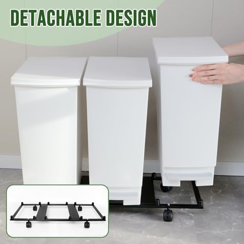 Image of Large Trash Can with Wheels and Lid, 8 Gallon Kitchen Foot Pedal Garbage Can with 360 Swivel Casters, Hands Free Step On Recycling White Trash Can - Odor Block, Durable Metal Wheel Base, 3Pack