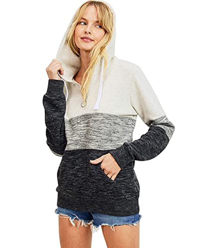 Barlver Sudadera con capucha y cremallera para mujer, de forro polar, bloque de color, con cordón, con bolsillos, tallas S-XL, Blanco, XL
