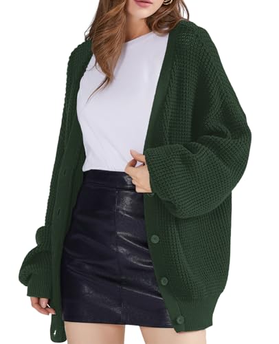 Image of QUALFORT Women's Oversized 100% Cotton Cardigan Sweater | Long Sleeve V Neck Button Down Open Front Knit Outerwear