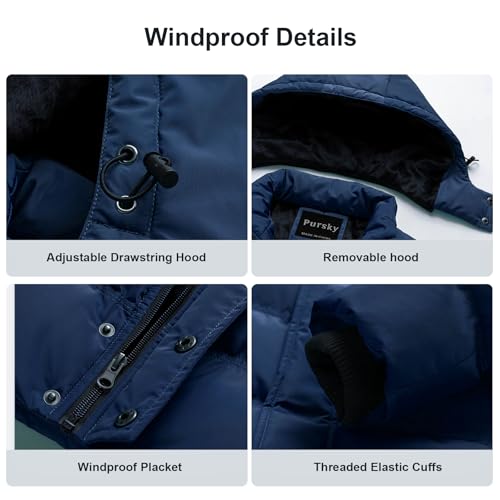 Image of Pursky Men's Puffer Jacket Waterproof Winter Bubble Coats Ski Parka Fur Hooded