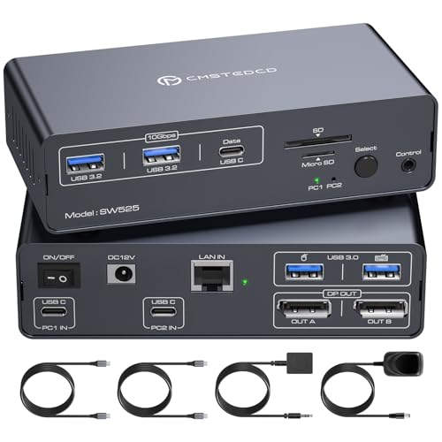 FQuanmap 4K120Hz USB C KVM Switch 2 Monitors 2 Computers Displayport USB 3.2 KVM Switches Dual...