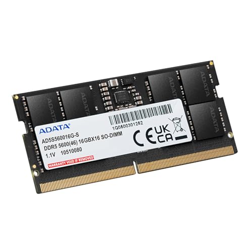 Image of ADATA DDR5 5600 SO-DIMM Memory Module - 16GB High Bandwidth Laptop Memory Module (RAM) - High-Speed 5600MHz - Automatic Error Correction - Compatible with AMD & Intel Platforms - AD5S560016G-S