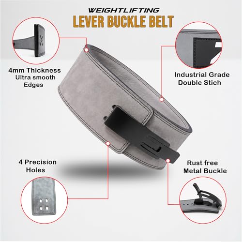 ZORQ 10mm Lever Belt Weight Lifting Belt - Genuine Leather Powerlifting Belt for Men & Women, 4 Inch Wide Gym Belt with Quick-Release Steel Lever Buckle for Squats, Deadlifts & Strength Training (Grey, Medium) by ZORQ - Used condition - Image 3