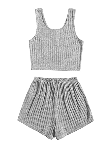 Image of SOLY HUX Women's Button Front Ribbed Knit Tank Top and Shorts Pajama Set Sleepwear Lounge Sets