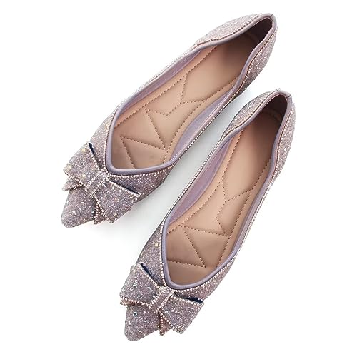 Stunner Women's Ballet Flats Pointed Toe Rhinestone Slip on Flat Shoes Wedding Dress Flats
