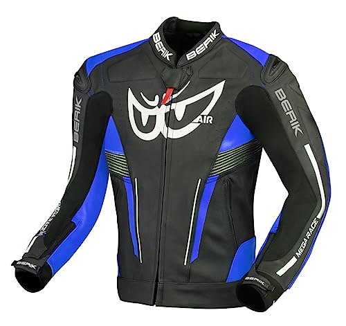 taglio aerodinamico Berik Air-B Giacca in Pelle da Moto, Nero/Blu, 58