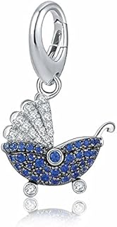 Amazon Brand-HIKARO Dangle Charms fit Pandora Bracelets 925 Sterling Silver 18K White Gold Sparkling Blue Sapphire Pendant Charms for Bracelets and Necklace Gift for Women
