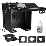 RVINGPRO 50 Amp 125/250 Volt RV/EV Power Outlet Box Pre-Drilled, Enclosed Lockable Weatherproof Outdoor Electrical NEMA 14-50R Receptacle Panel, ETL Listed, with Padlock, Black