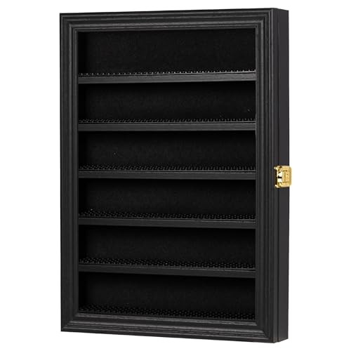 Image of Minifigure Display Case - Building Block Toy Wall Cabinet Showcase for Small Miniature Collectibles Mini Brands Thimbles, 2.25 inch Height Shelf Lockable UV Protection Door (Small - Black Frame)