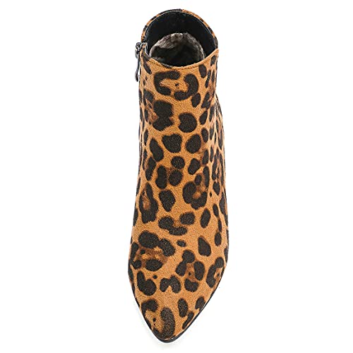 Trendenzy Women's Kitten Heel Booties Pointed Toe Side Zipper Leopard Ankle Boots4