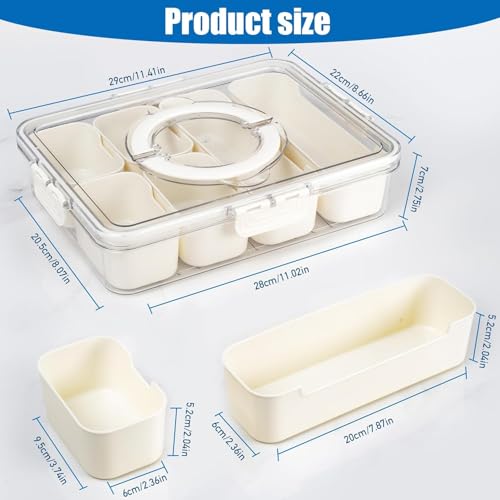 Image of Divided Fridge Storage Boxes With Serving Veggie Tray with Lid and Handle, Fridge Organizer with Removable Compartment, Fridge Storage Containers (6 Compartment-)