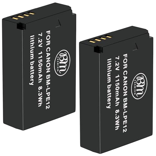 BM Premium 2-Pack of LP-E12 Batteries for Canon EOS-M EOS M2 EOS M10 EOS M50 EOS M50 Mark II EOS M100 EOS M200 SX70 HS Rebel SL1 Cameras